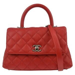 Chanel Quilted Caviar Coco Top Handle Bag Red